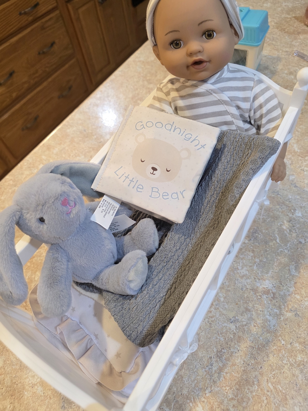 Plush Blue Bunny & Gray Baby Doll Bedding Set - Kids Toys